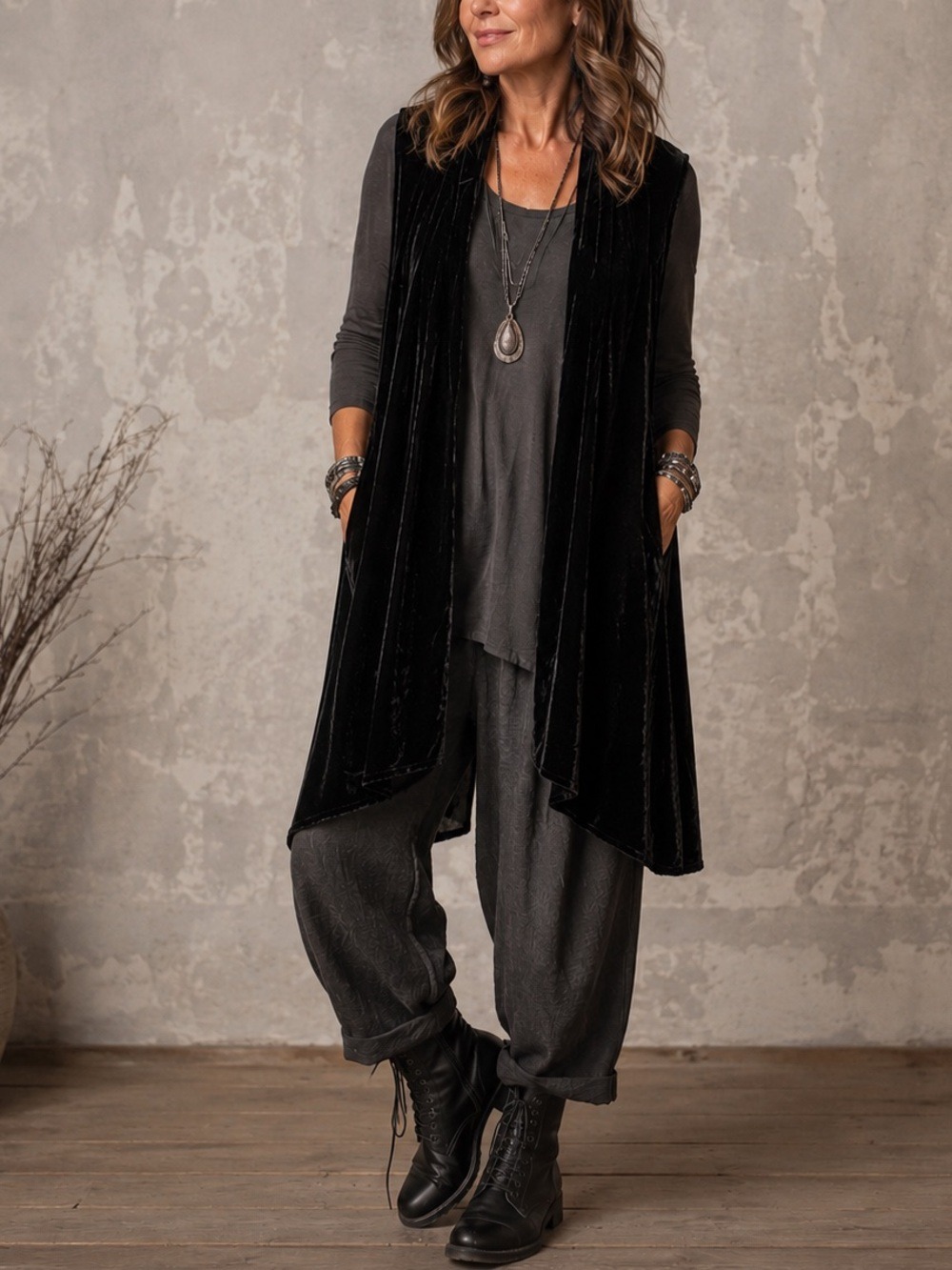 Bryn Walker Black Silk Velvet Duster Vest Small